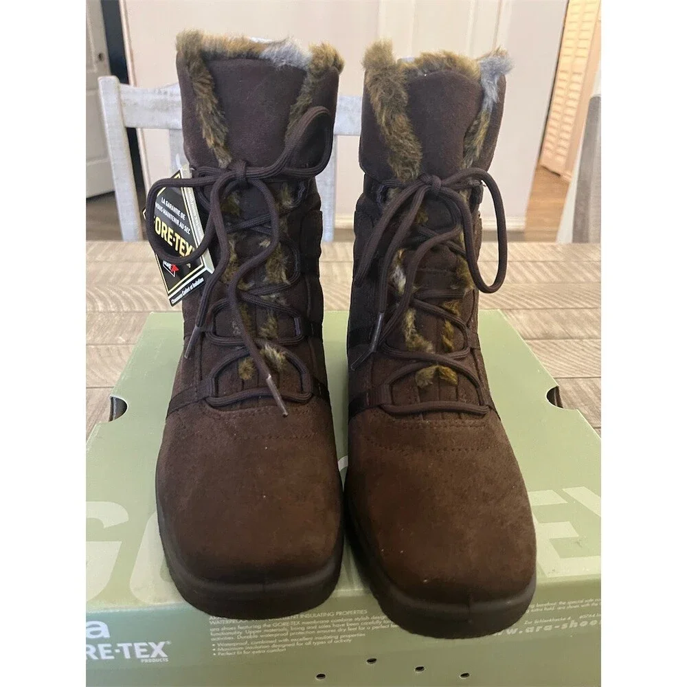 Ara Magaly Women's Snow Boots Brown Waterproof Lace Up Faux Fur Size‎ 7